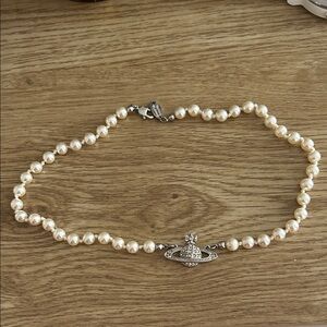 Vivienne Westwood silver pearl orbit necklace
